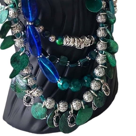 Art Glass, Beads & Silver Wire Gypsy Style 4 Graduating Strand Necklace - Picture 6 of 7